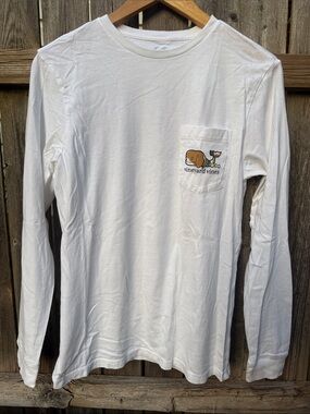 Vineyard Vines Long Sleeve Pocket Tee XS Dog Whale Tennis Ball White